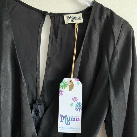 Show Me Your Mumu Wrap Black Sheen Satin Romper - Picture 11 of 15